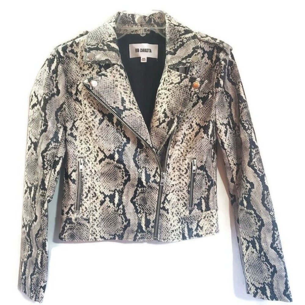 BB Dakota Jacket Watch Out Snake Womens Faux Skin Asymmetrical Zip Front Moto XS